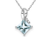 Sterling Silver Princess Cut Aquamarine Pendant Necklace with Chain (1/2 Carat)